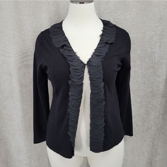Cyrus Black Knit Sweater Cardigan Topper with Mesh Trim Women's Plus Size 2X NEW - Picture 2 of 12